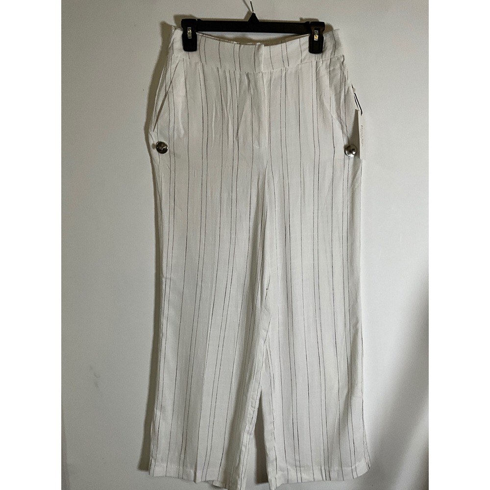 Haver & Blair London White Pinstripe Wide Leg Linen Blend Pants Small NWT